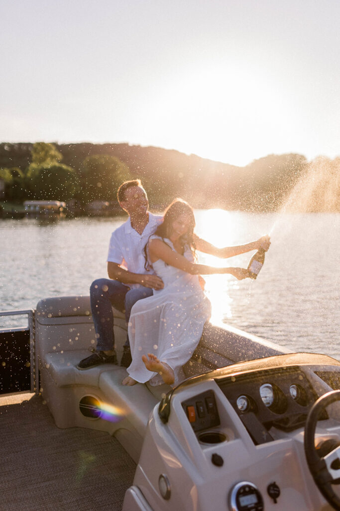 Couple having fun at engagement session after receiving wedding welcome sequence emails and engagement session prep emails
