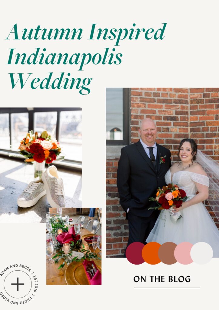 autumn inspired Indianapolis Wedding Mood Board with flowers, a table scape, and the bride and groom