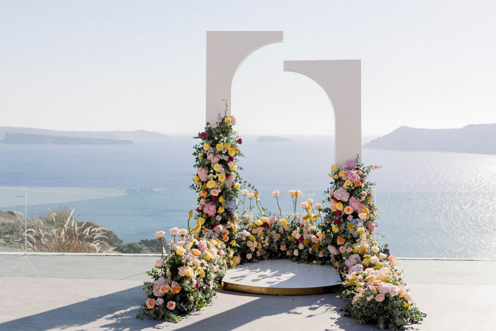 Le Cote Wedding Ceremony with Aegean Sea in Santorini Greece