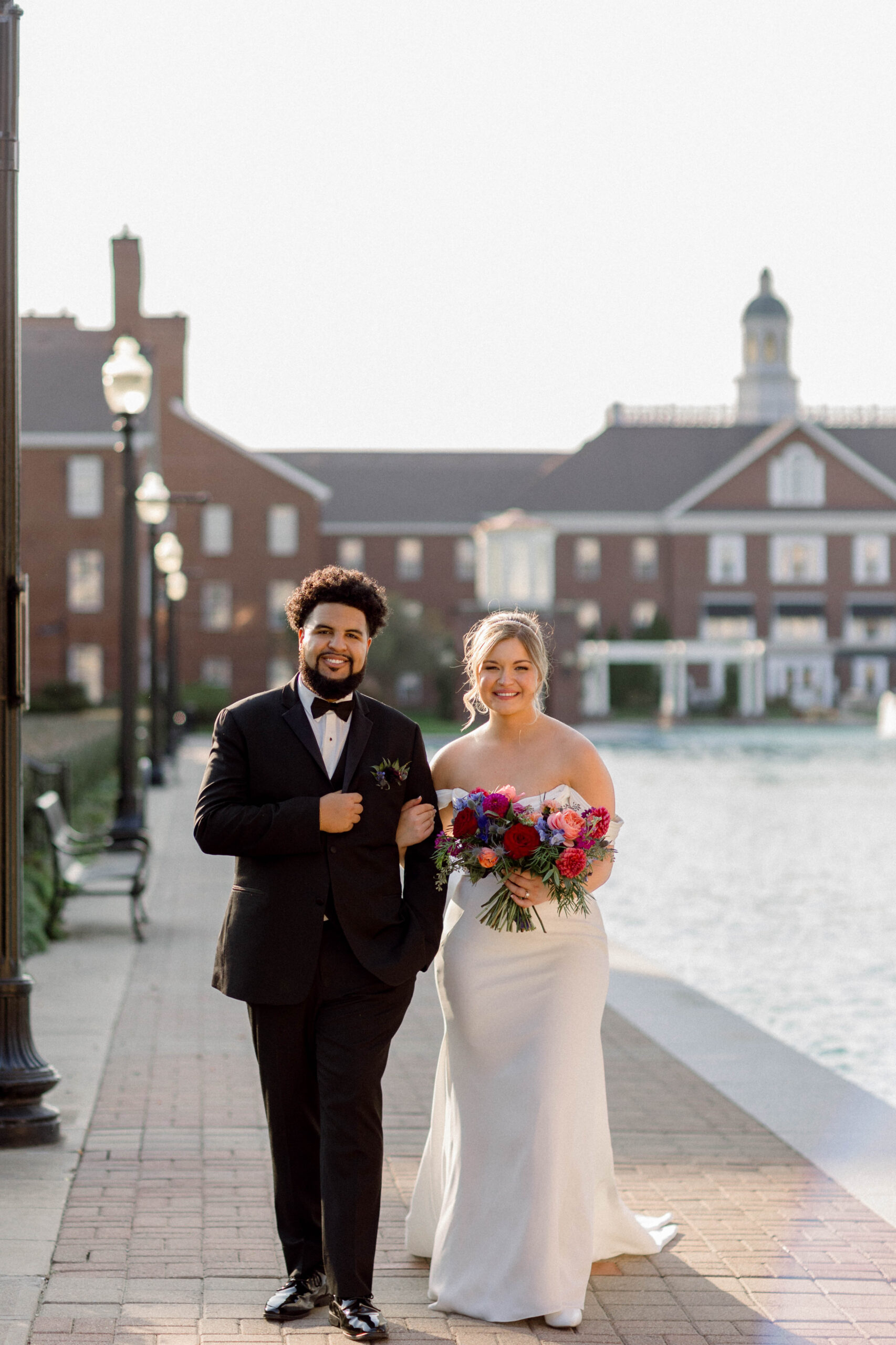 bride and groom photo at sunset in carmel indiana